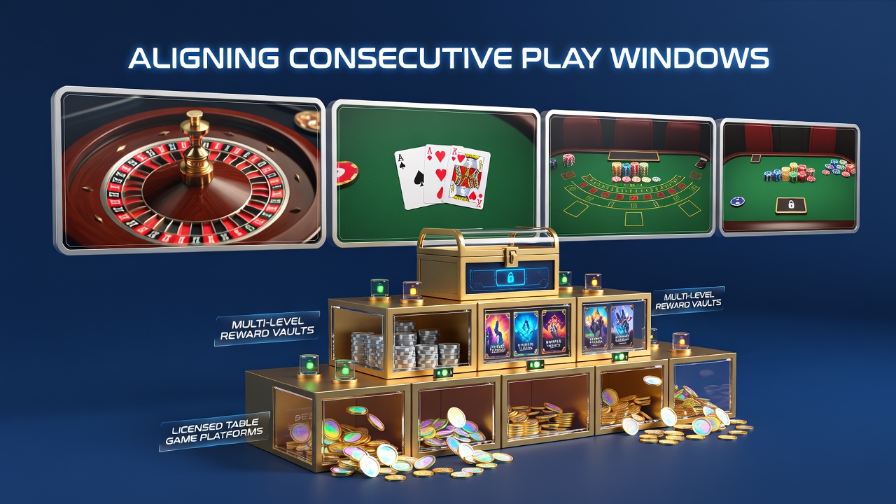 Illustration der Integration von gestaffelten Vaults mit Spielzeitfenstern in lizenzierten Umgebungen