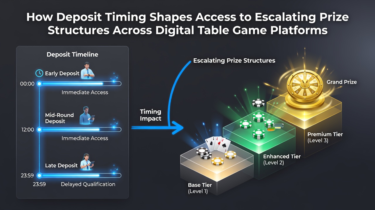Diagramm zur zeitlichen Abstimmung von Einzahlungen und Preisstufen in digitalen Tischspielen
