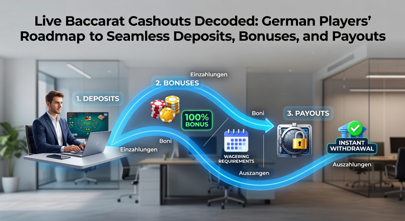 Grafik mit Auszahlungsfluss: Von Einzahlung über Bonus bis Cashout in Live Baccarat, inklusive Euro-Symbolen und sicheren Zahlungspfeilen