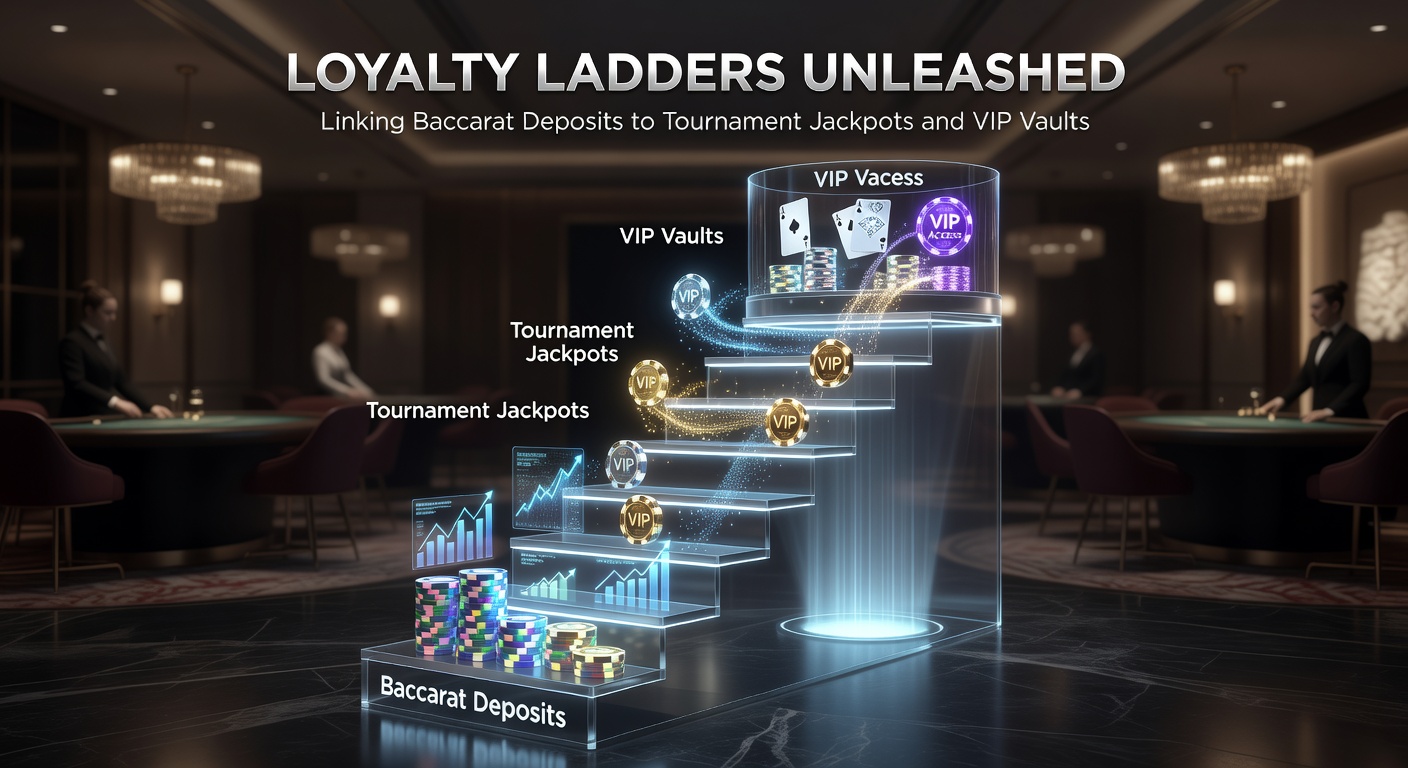 Detaillierte Darstellung eines Turnier-Jackpots mit Leiter-Symbolik, Baccarat-Karten und explodierenden Münzen