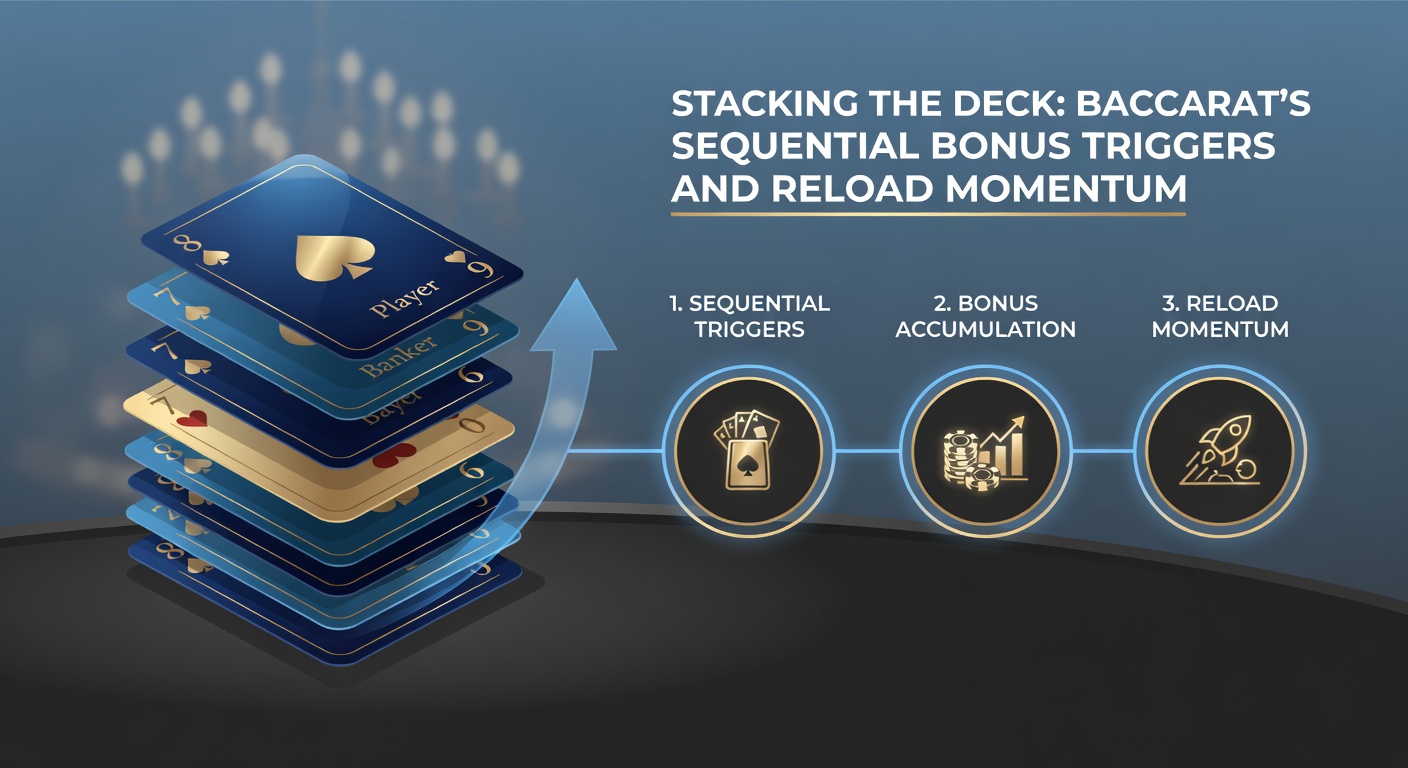 Grafik zeigt sequentielle Bonus-Ketten im Baccarat mit steigenden Multiplikatoren und Reload-Symbolen